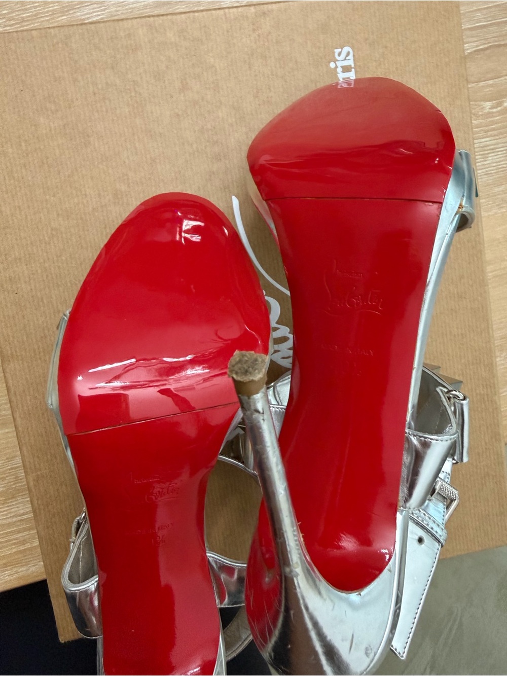Authentic Christian Louboutin Miziggoo 120 Silver Spike Sandals Size 40.5 - Picture 7 of 8